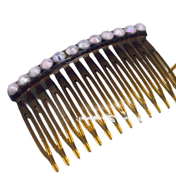 Accessories - Elegant Golden Brown Hair Combs with Iridescent Pearl Accents